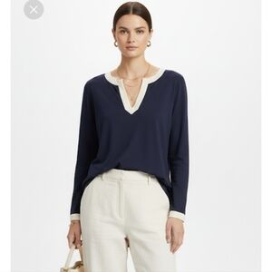 Lauren Ralph Lauren Linen  Blue and White Tunic top Sz XL